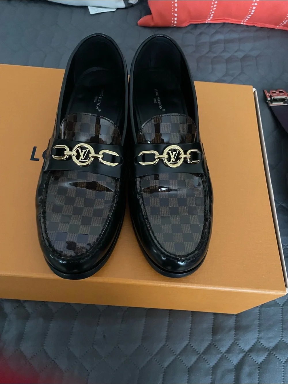 Louis Vuitton Women’s Brown Check and Black Leather Loafers